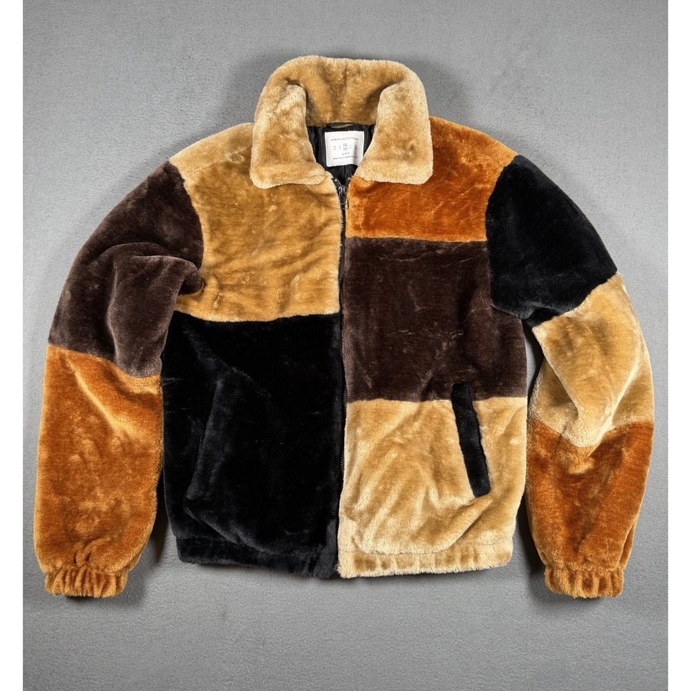 Urban Outfitters Mens Patchwork Faux Fur Jacket Coat Brown Black Tan Size M